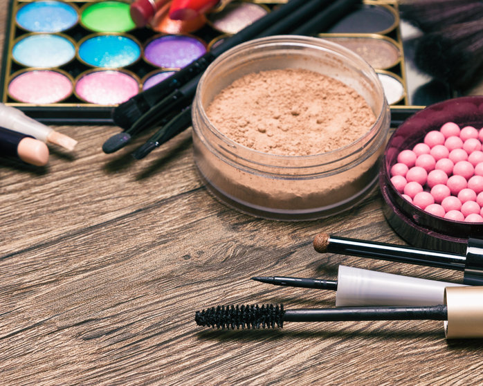 Makeup cosmetics. Beauty products. Bright make-up essentials
